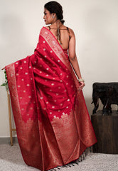 Red Tussar  Silk Saree with Blouse Piece