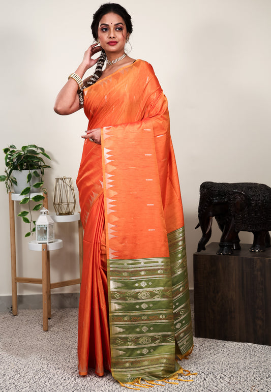 Orange Tussar  Silk Saree with Blouse Piece