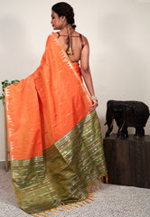 Orange Tussar  Silk Saree with Blouse Piece