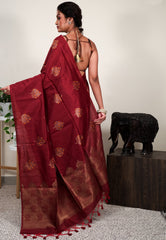 Maroon Tussar  Silk Saree with Blouse Piece