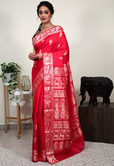 Red Baluchari Pure Silk Saree with Blouse Piece