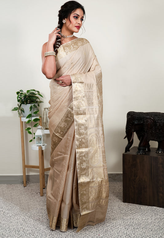 Pure Tussar Baluchari Pure Silk Saree with Blouse Piece