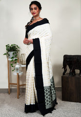 White Tussar Silk Saree with Blouse Piece