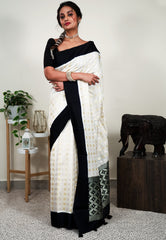 White Tussar Silk Saree with Blouse Piece