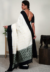 White Tussar Silk Saree with Blouse Piece