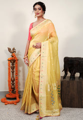 Yellow Paithani Silk Saree With Blouse Piece