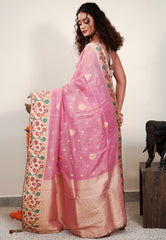 Pink Paithani Silk Saree With Blouse Piece