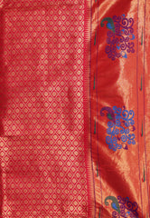 Purple with Red Border Paithani Silk Saree With Blouse Piece