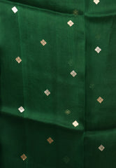 Bottle Green Kora Pure Silk Saree With Blouse Piece