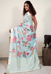 Sky Blue Designer Saree With Blouse Piece