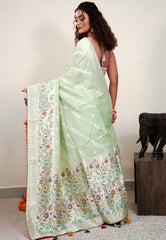 Pastel Green Paithani Silk Saree With Blouse Piece