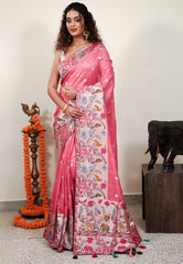 Pink Paithani Silk Saree With Blouse Piece