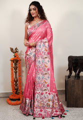 Pink Paithani Silk Saree With Blouse Piece