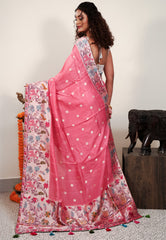 Pink Paithani Silk Saree With Blouse Piece