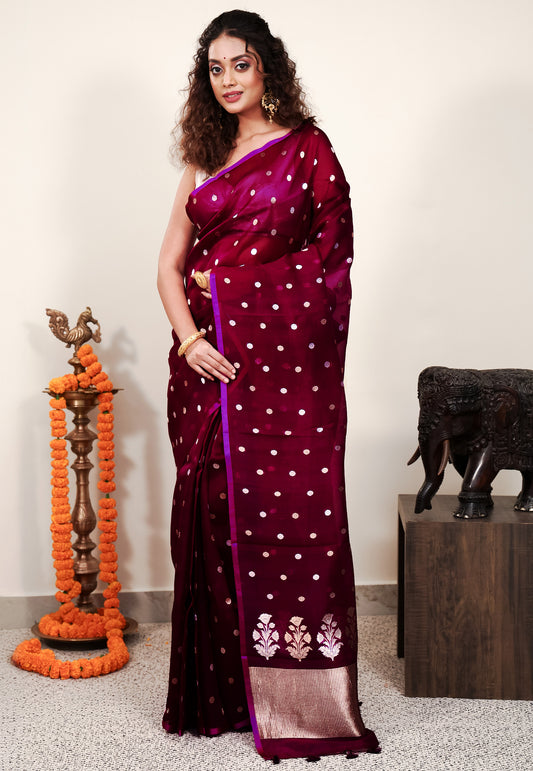 Purple Kora Pure Silk Saree With Blouse Piece