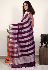 Purple Kora Pure Silk Saree With Blouse Piece