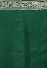 Bottle Green Kora Pure Silk Saree With Blouse Piece