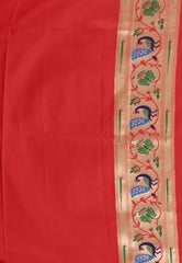 Golden with Red Border Paithani Silk Saree With Blouse Piece