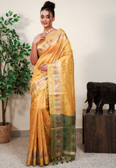 Mustard Ikkat Saree With Blouse Piece