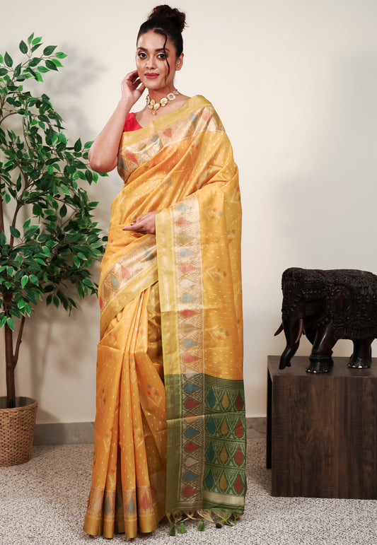 Mustard Ikkat Saree With Blouse Piece