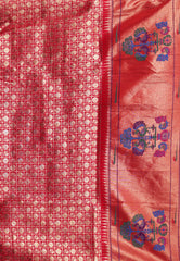 Cross Feroza Blue with Red Border Paithani Pure Silk Saree With Blouse Piece