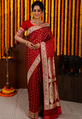 Maroon Wedding Banarasi Silk Saree with Blouse Piece