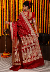 Maroon Wedding Banarasi Silk Saree with Blouse Piece