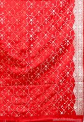 Lavender with Red Border Pastel Benarasi Saree With Blouse Piece