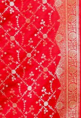 Pink with Red Border Pastel Benarasi Saree With Blouse Piece