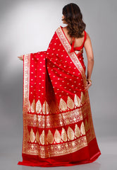 Red Wedding Banarasi Silk Saree with Blouse Piece