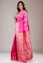 Rani Pink Baluchari Pure Silk Saree with Blouse Piece