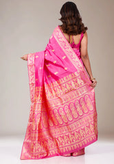 Rani Pink Baluchari Pure Silk Saree with Blouse Piece