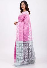 Pink Dhakai Jamdani Cotton Saree without Blouse Piece