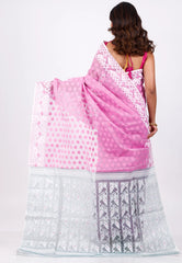 Pink Dhakai Jamdani Cotton Saree without Blouse Piece