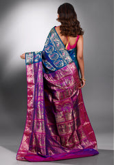 Blue Baluchari Pure Silk Saree with Blouse Piece