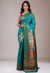 Bottle Green Baluchari Silk Saree with Blouse Piece