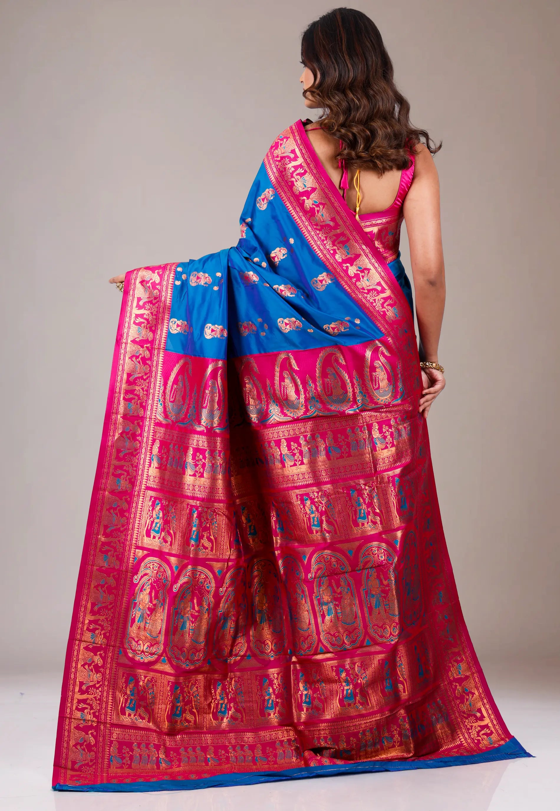Royal Blue Baluchari Silk Saree with Blouse Piece