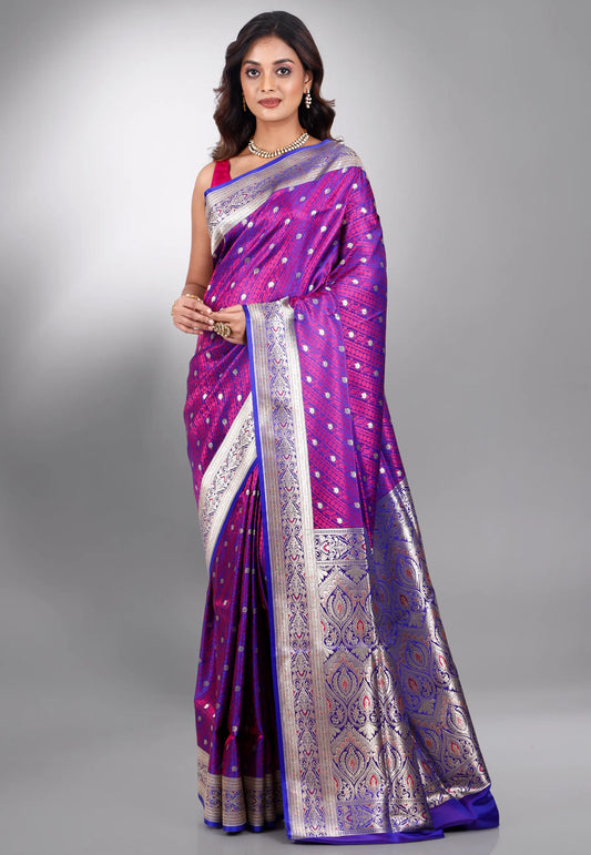 Dual Shades of Magenta Pachmina Wedding Banarasi Silk Saree with Blouse Piece