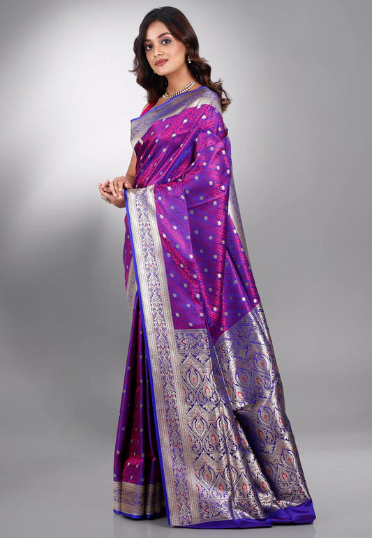 Dual Shades of Magenta Pachmina Wedding Banarasi Silk Saree with Blouse Piece
