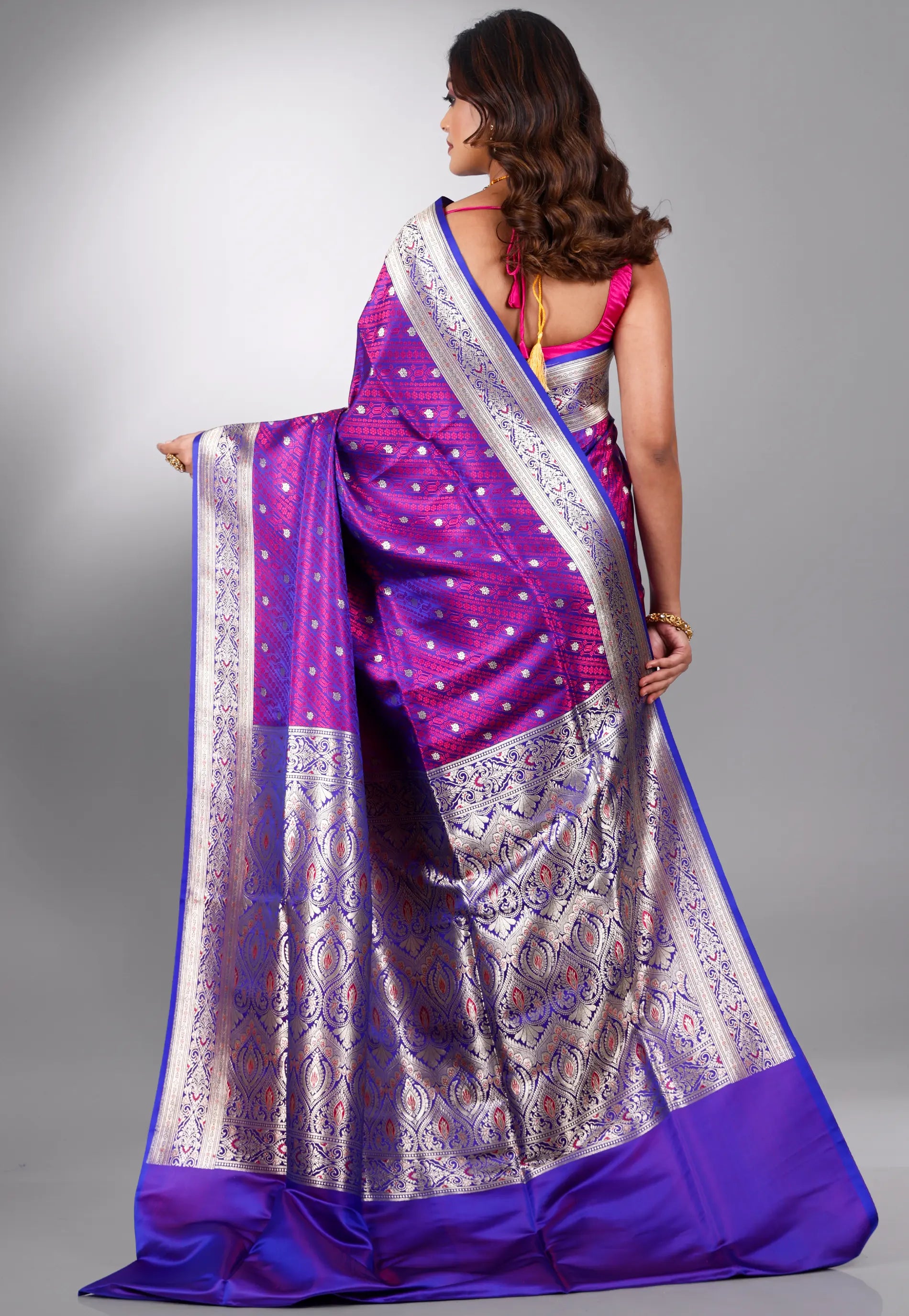Dual Shades of Magenta Pachmina Wedding Banarasi Silk Saree with Blouse Piece