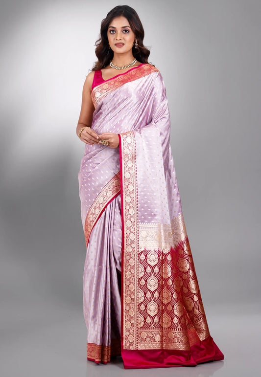 Purple with Rani Border Pastel Benarasi Saree With Blouse Piece
