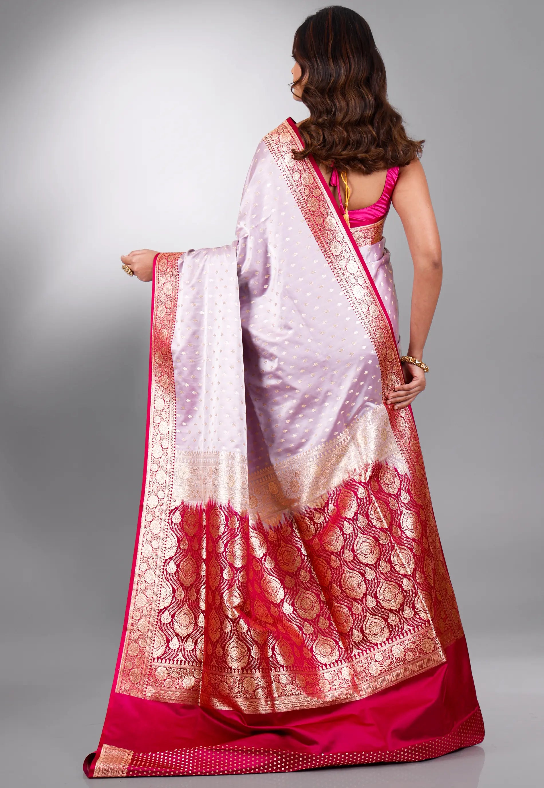 Purple with Rani Border Pastel Benarasi Saree With Blouse Piece