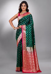 Bottle Green Wedding Banarasi Silk Saree with Blouse Piece