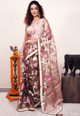 Brown Kora Silk Saree With Blouse Piece