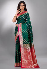 Bottle Green Wedding Banarasi Silk Saree with Blouse Piece