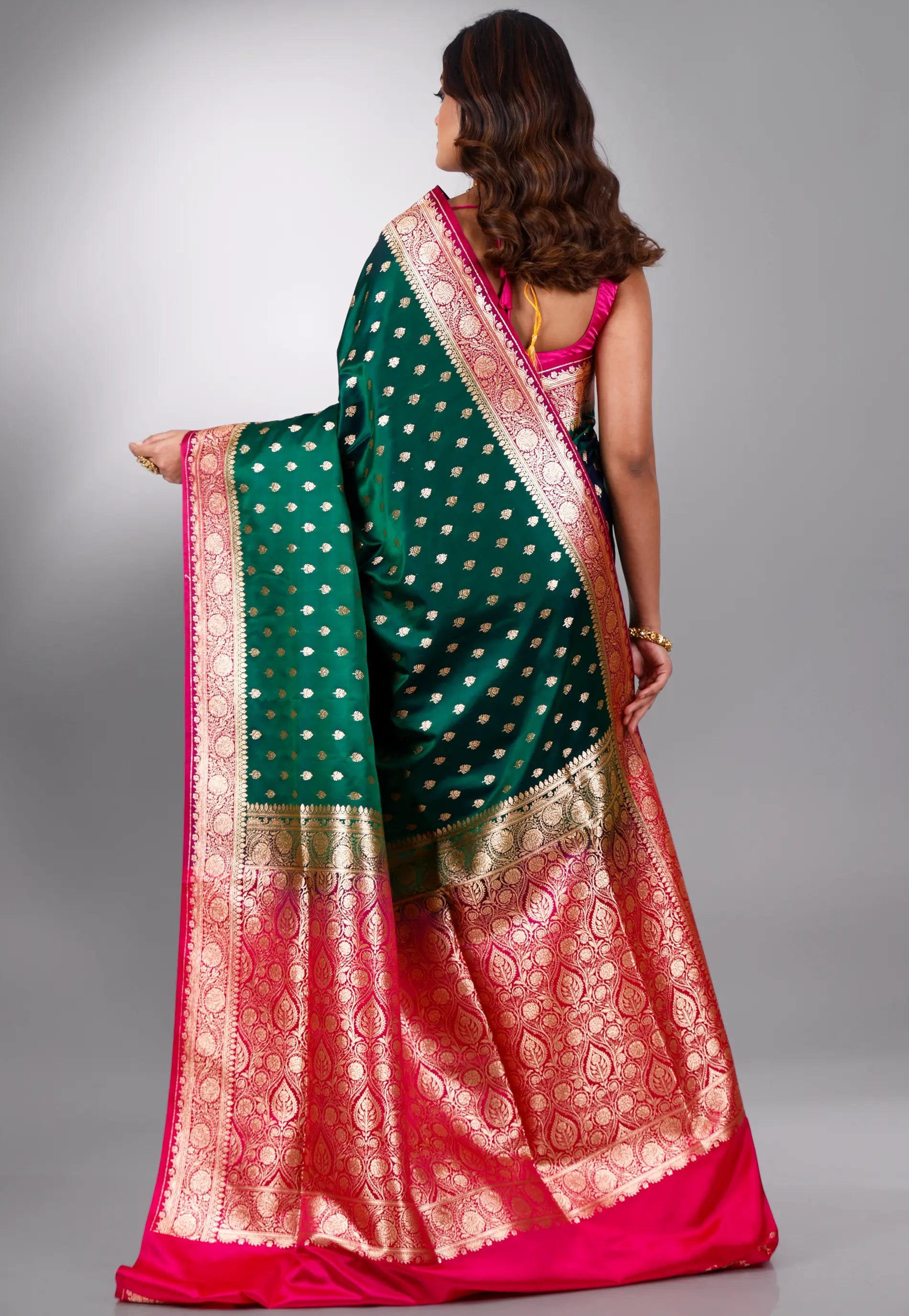 Bottle Green Wedding Banarasi Silk Saree with Blouse Piece
