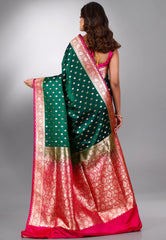 Bottle Green Wedding Banarasi Silk Saree with Blouse Piece
