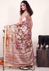 Brown Kora Silk Saree With Blouse Piece