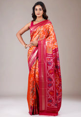 Orange with Red Border Ikkat Saree With Blouse Piece