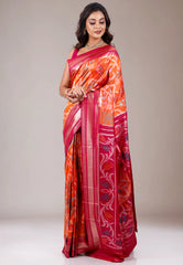 Orange with Red Border Ikkat Saree With Blouse Piece